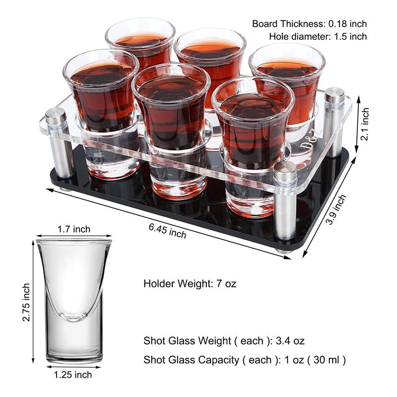 DZ D&Z Shot Glass Set of 6 with Serving Tray, Stylish and Modern Holder for Drinking, Serving, Display and Storage, 1 oz (30 ml) Tasting Glass for Restaurant, Bar, Family Gathering, Handy Party Tool - Image 2